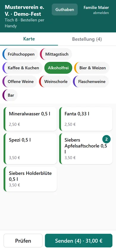 Gast bestellt am eigenen Handy